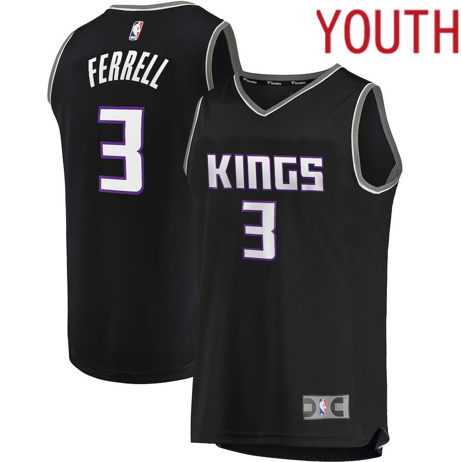 Youth Sacramento Kings #3 Yogi Ferrell Fanatics Branded Black Fast Break Replica Player NBA Jersey